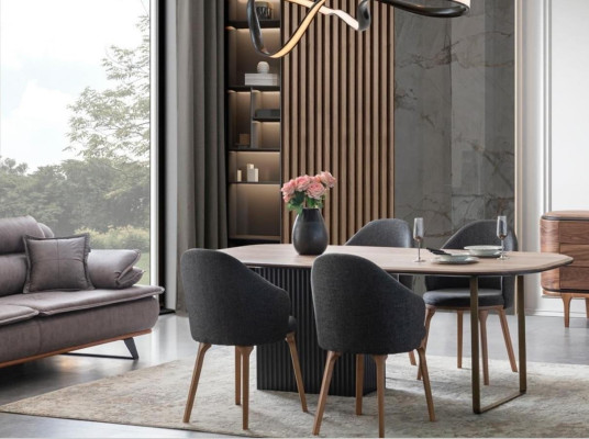 Designer Dining room set Modern Brown Chairs Wood Dining table 5-piece set