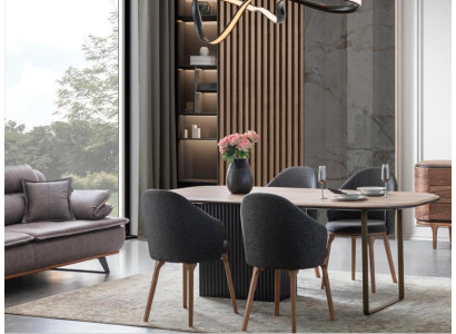 Designer Dining room set Modern Brown Chairs Wood Dining table 5-piece set