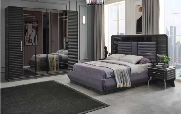 Upholstered bed Wood Bedside tables Wardrobe Designer Bedroom Set