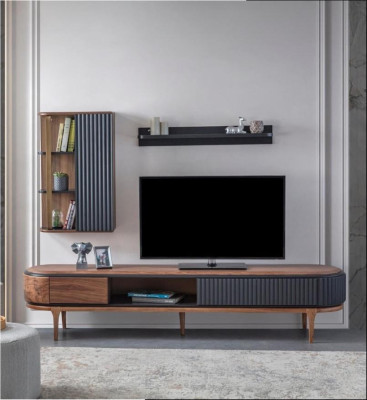 Modern Living Room Set Luxury Brown TV Wardrobe Wall Cabinet Shelves