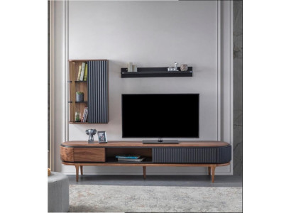 Modern Living Room Set Luxury Brown TV Wardrobe Wall Cabinet Shelves