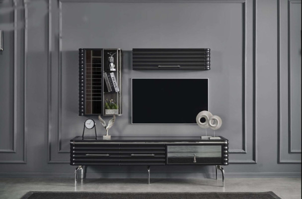 Modern living room set designer TV wardrobe luxury 2x wall cabinets 3 pieces