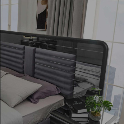 Upholstered bed Wood Bedside tables Wardrobe Designer Bedroom Set