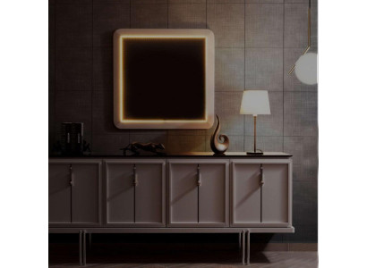 Modern Dining room Set Brown Sideboard Square Mirror 2pc Set
