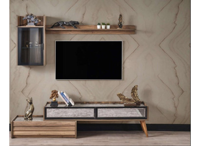 Modern Wall unit Designer Wood TV Wardrobe Luxury Wall Cabinet Shelf 3-piece