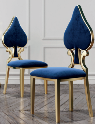 Blue -Golden Dining room chair Modern Single Seat Upholstery and Wood Chairs