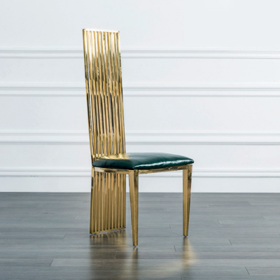 Gold-Green Dining High Chair Luxury Single Seater Wood Upholstered Chairs