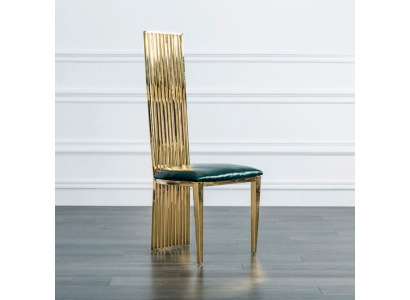 Gold-Green Dining High Chair Luxury Single Seater Wood Upholstered Chairs