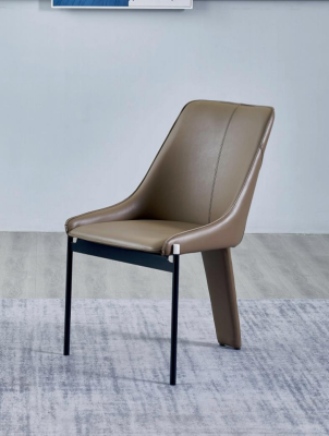 Brown faux leather chair, modern one-seater upholstered chairs, wooden frame