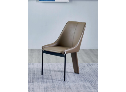 Brown faux leather chair, modern one-seater upholstered chairs, wooden frame