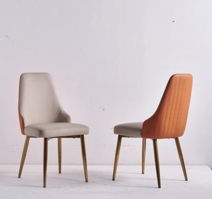Orange-Beige Dining chairs Luxury Leather Chairs Kitchen Chair Wood Furniture
