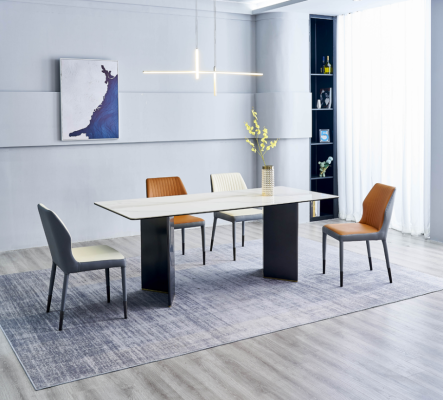 White table top designer dining room furniture 4x faux leather chairs luxury set
