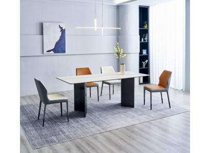 White table top designer dining room furniture 4x faux leather chairs luxury set