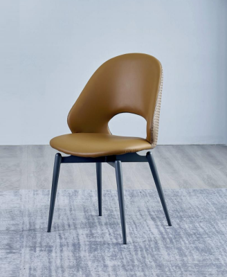 Brown Leather Chair Modern Dining room Single Seater Stylish Wood Chairs