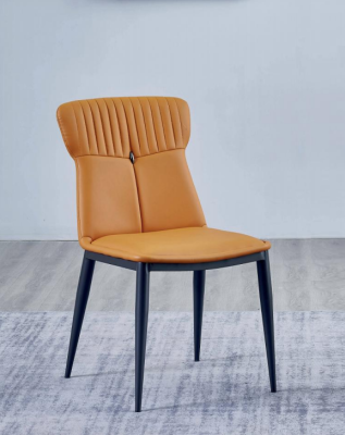 Brown Dining Chairs Designer Imitation Leather Single Seater Noble Wooden Chairs