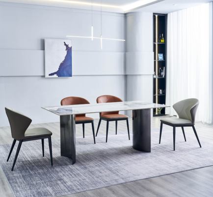 Dining room Furniture White Dining table 4x Imitation leather Chairs Luxury single seater