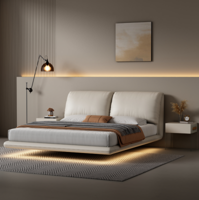 White Wall Bed Bedroom Designer Wooden Frame Furniture Double Beds
