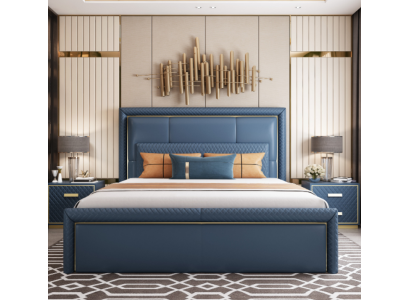 Large Blue's Bedroom Bed Designer Double Beds Faux Leather Beds