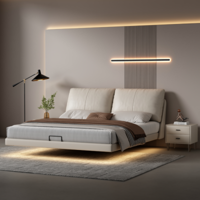 White Bedroom Wall Bed Designer Leather Double Beds Wooden Frame