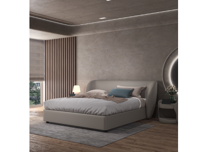 Gray designer bedroom double bed textile beds wood leather beds