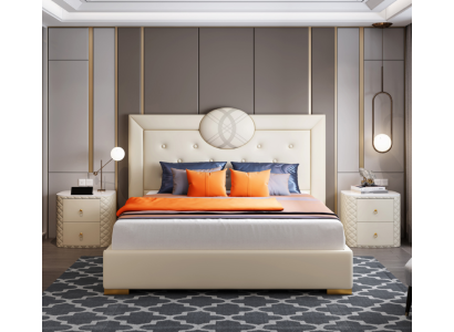 Large White Bedroom Double bed Designer Wooden Frame Modern Bed