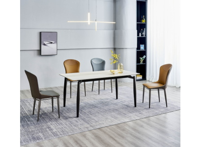 Dining room set Designer White Dining table 4x leather chairs Seating group 5pcs