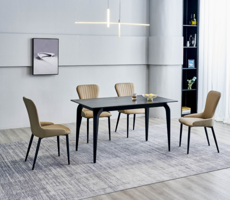 Dining room Furniture Designer Black Table stainless steel Luxury upholstered chairs