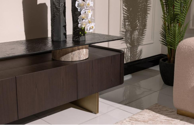 Living room Suite Sofa Armchair Brown Fabric Coffee tables Set 5pcs TV cabinet