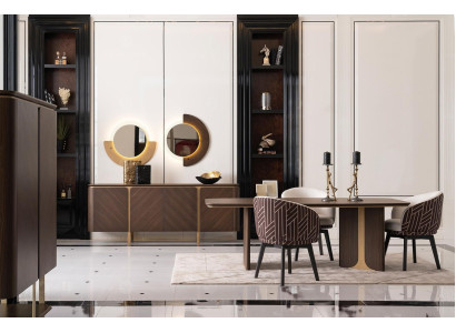 Dining set dinette Dining room Dining table Chairs 10pcs Brown Wood Sideboard