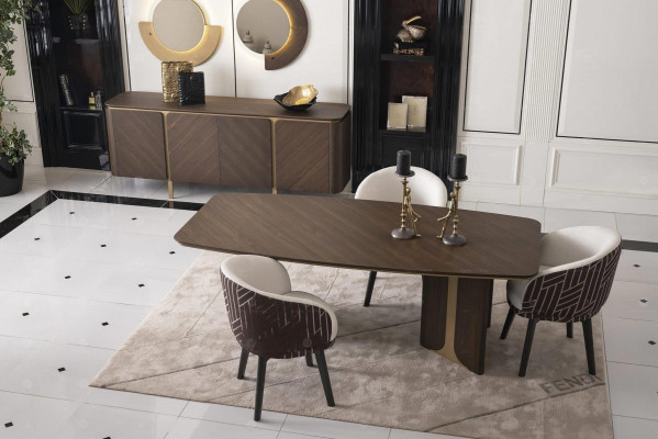 Dining set dinette Dining room Dining table Chairs 10pcs Brown Wood Sideboard