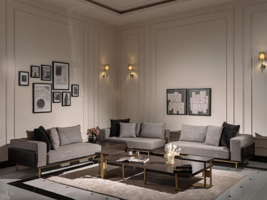 Living room Suite Sofa Coffee tables 5-piece fabric sofa Gray Wood Set