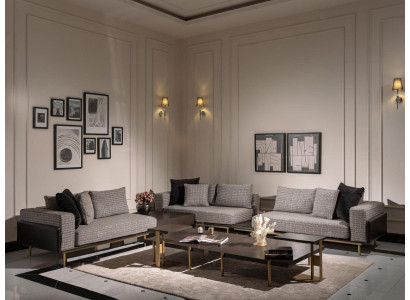 Living room Suite Sofa Coffee tables 5-piece fabric sofa Gray Wood Set