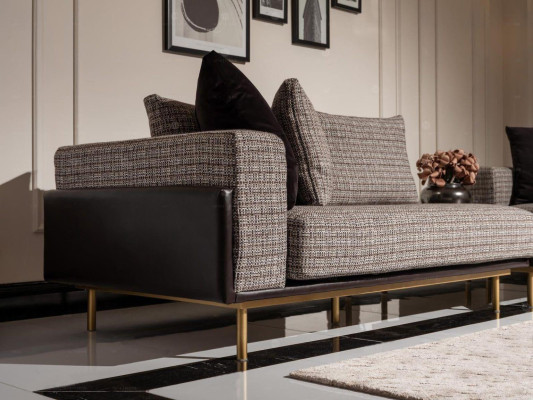 Living room Suite Sofa Coffee tables 5-piece fabric sofa Gray Wood Set