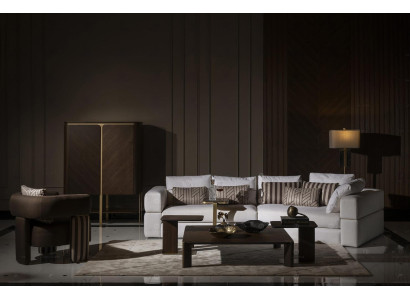 Living room Suite Corner sofa Fabric sofa Armchair Coffee table set 6 pieces brown