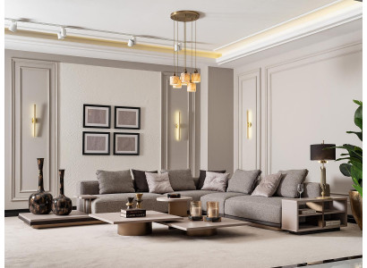 Living landscape Suite Living room Corner sofa Sofa Coffee tables 5-piece gray