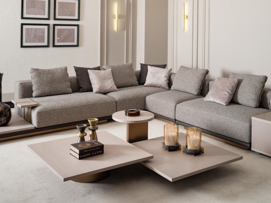 Living landscape Suite Living room Corner sofa Sofa Coffee tables 5-piece gray