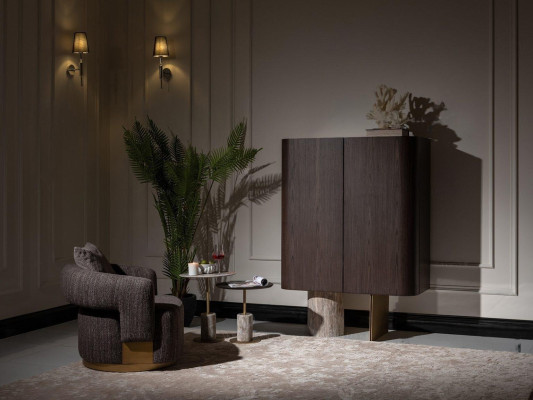 Living room Complete e Armchair Side tables 4pcs Fabric Brown Wood Bar