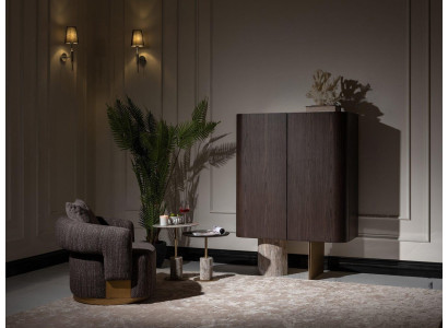 Living room Complete e Armchair Side tables 4pcs Fabric Brown Wood Bar