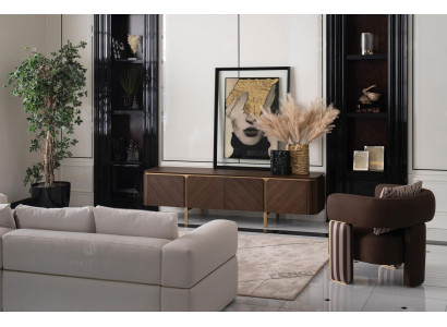 Suite Corner sofa Armchair Fabric sofa TV cabinet Lowboard Beige Modern 3-piece set