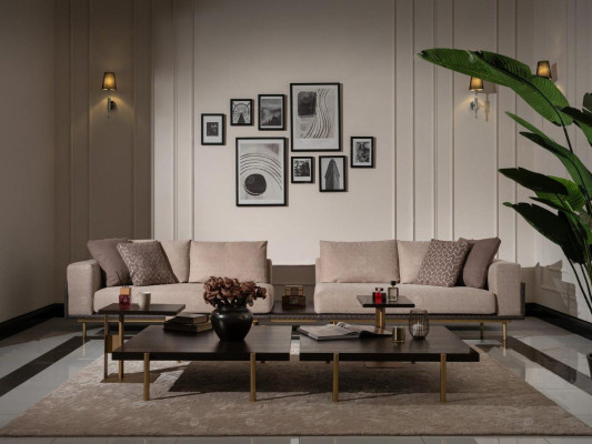 Four Seater Sofa 4 Seater Upholstered Sofa Fabric Sofa Beige Modern Table new
