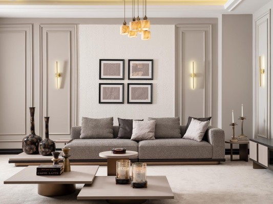 Suite Living room Four-seater sofa 4 seater coffee tables 5-piece gray set