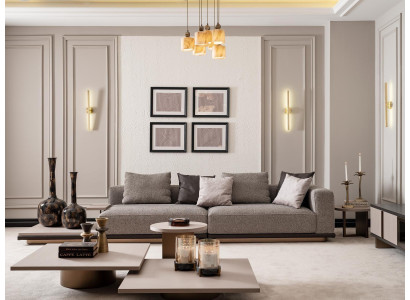 Suite Living room Four-seater sofa 4 seater coffee tables 5-piece gray set