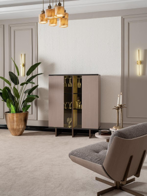 Bar cabinet Group Display case Armchair Wood Beige Wardrobe Living room 2 pcs