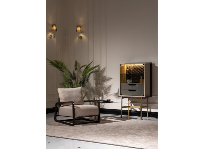 Group Living room Set 3-piece Armchair Side table Wardrobe Gray Relax