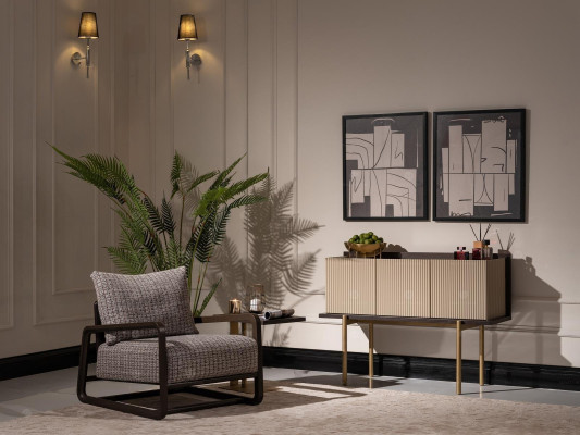 Living room Set 3-piece Armchair Side tables Sideboard Gray Group Relax