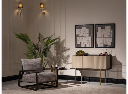 Living room Set 3-piece Armchair Side tables Sideboard Gray Group Relax