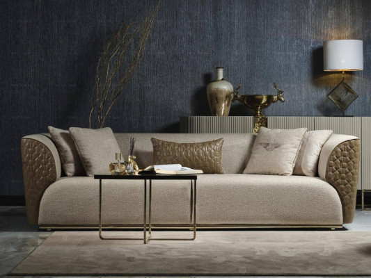 Modern Three Seater Sofa 3 Seater Upholstered Sofa Fabric Sofa Beige Stylish Sofas