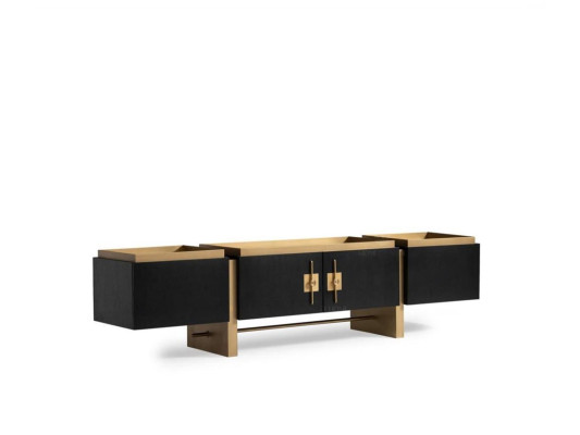 Sideboard TV cabinet Lowboard TV stand Black Modern Design Gold Wood