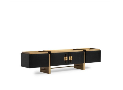 Sideboard TV cabinet Lowboard TV stand Black Modern Design Gold Wood