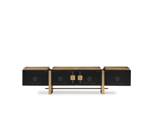 Sideboard TV cabinet Lowboard TV stand Black Modern Design Gold Wood